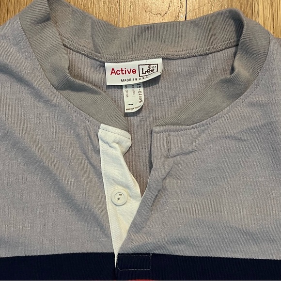 Active Lee Vintage Striped Mens Henley Gray T Shirt Small - Picture 5 of 8